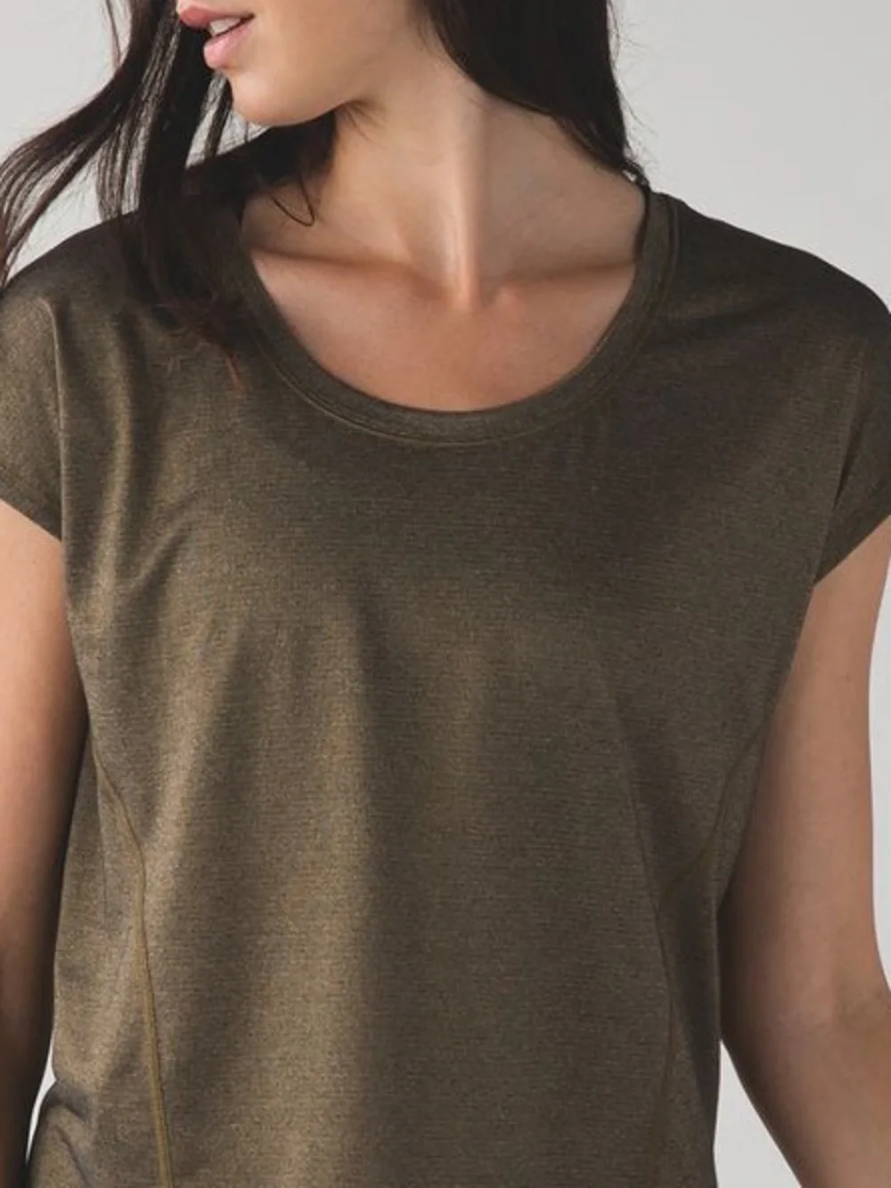 Lululemon Sweaty Or Not Crop Tee Heathered Black / Gold